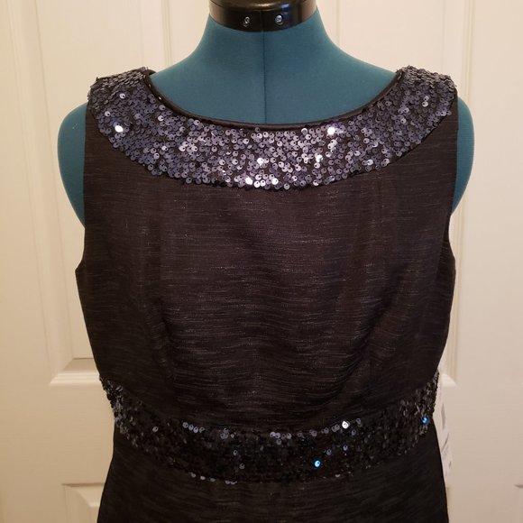 Evan Picone Midnight Blue Sequin Trim Sheath Dress - Picture 5 of 13